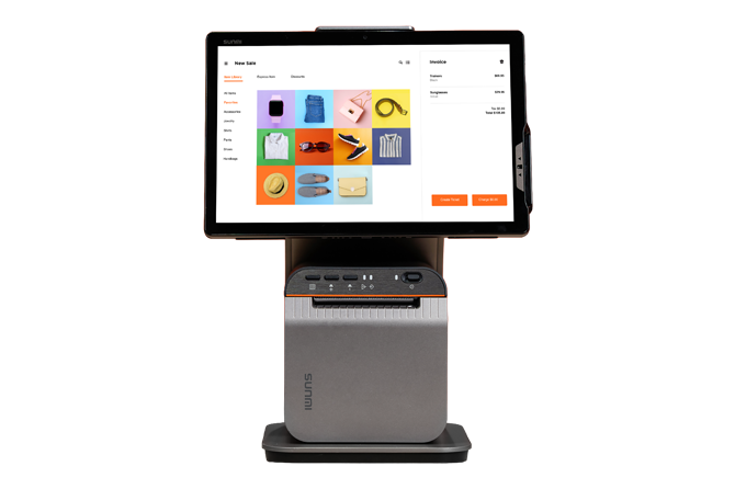 Payment terminal with touchscreen, card reader, and receipt printer